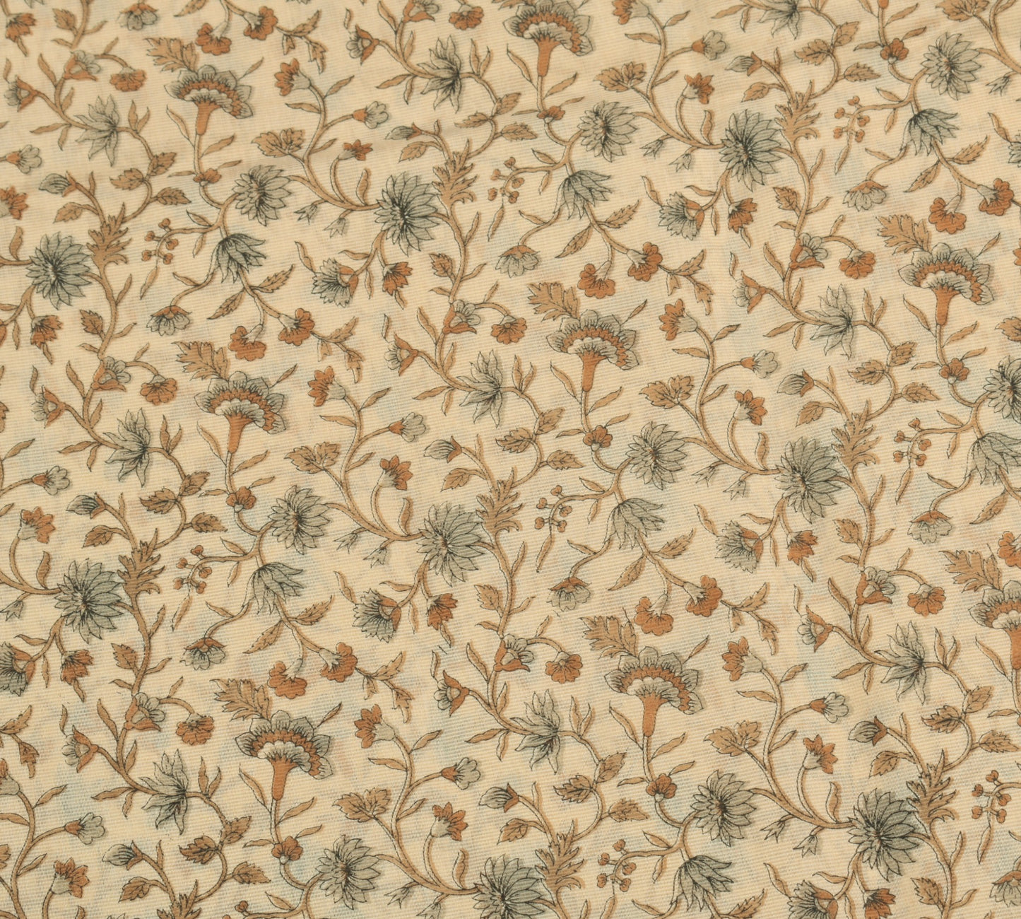 Sushila Vintage Cream Floral Saree Woven Border Art Cotton Printed Craft Fabric