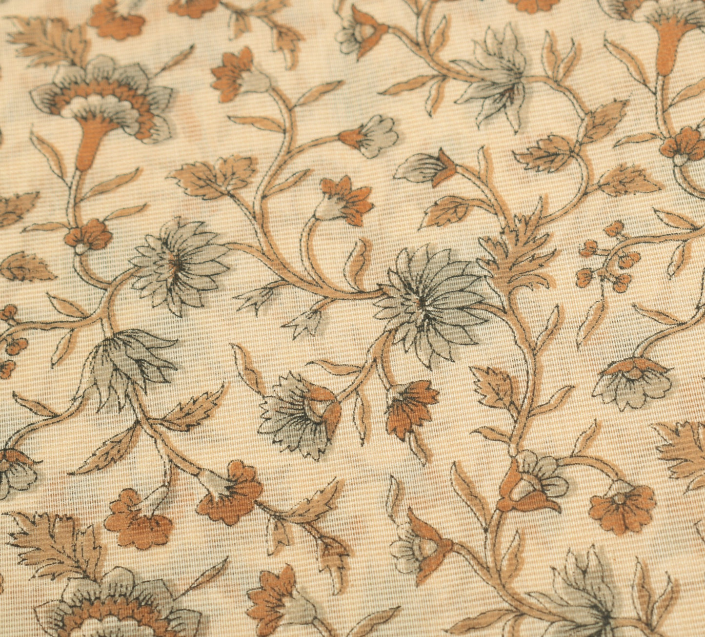 Sushila Vintage Cream Floral Saree Woven Border Art Cotton Printed Craft Fabric