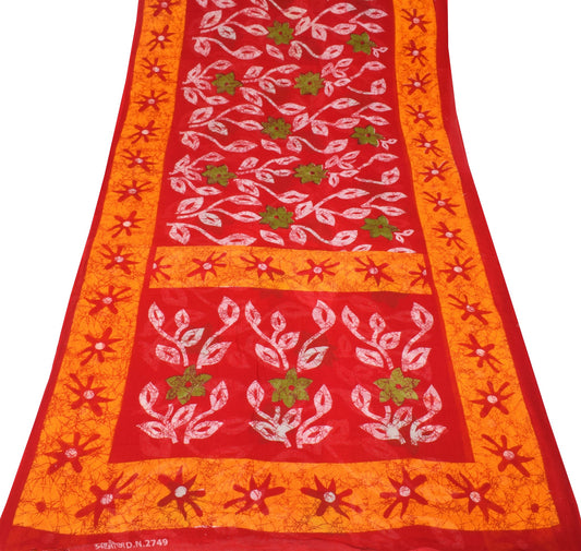 Sushila Vintage Floral Saree Pure Cotton Printed Red Orange Soft Craft Fabric