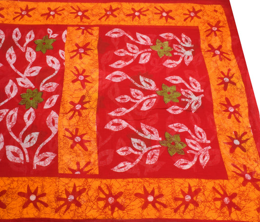 Sushila Vintage Floral Saree Pure Cotton Printed Red Orange Soft Craft Fabric