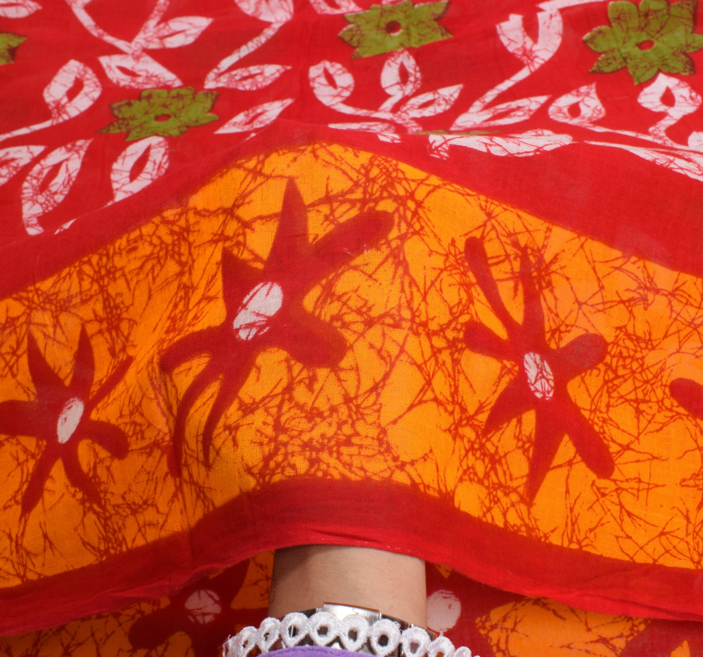 Sushila Vintage Floral Saree Pure Cotton Printed Red Orange Soft Craft Fabric