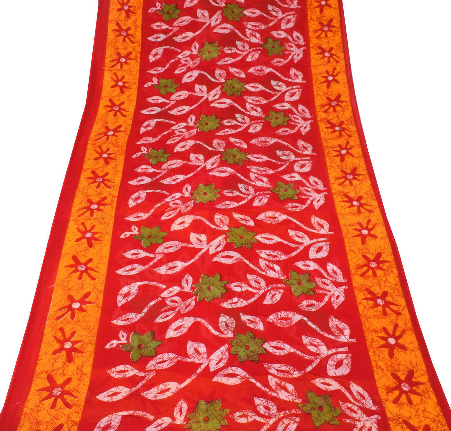 Sushila Vintage Floral Saree Pure Cotton Printed Red Orange Soft Craft Fabric