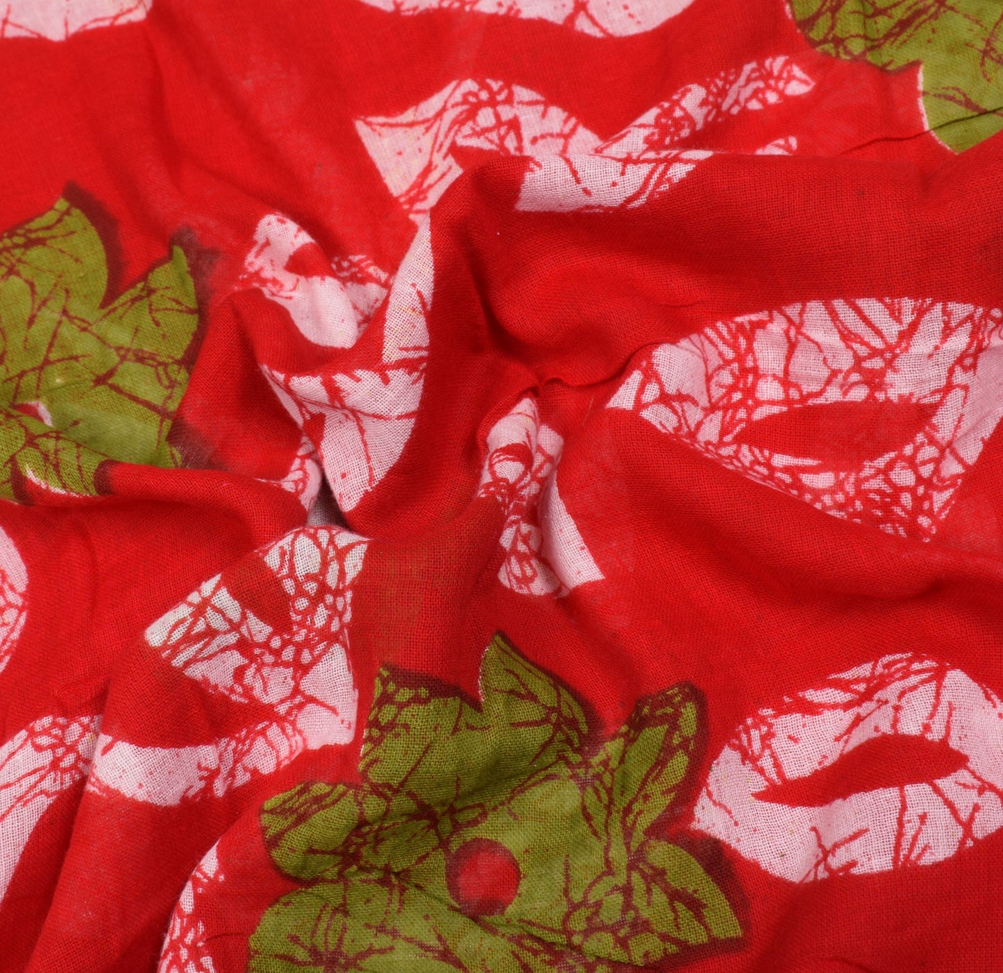 Sushila Vintage Floral Saree Pure Cotton Printed Red Orange Soft Craft Fabric