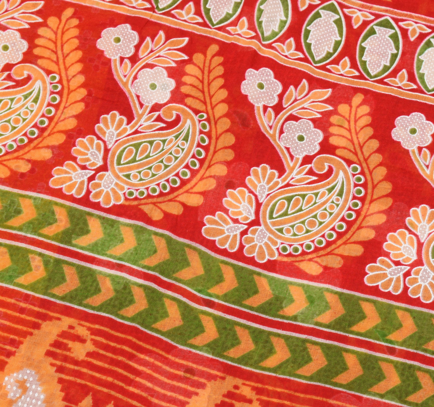 Sushila Vintage Red Floral Saree 100% Pure Cotton Printed Indian Craft Fabric