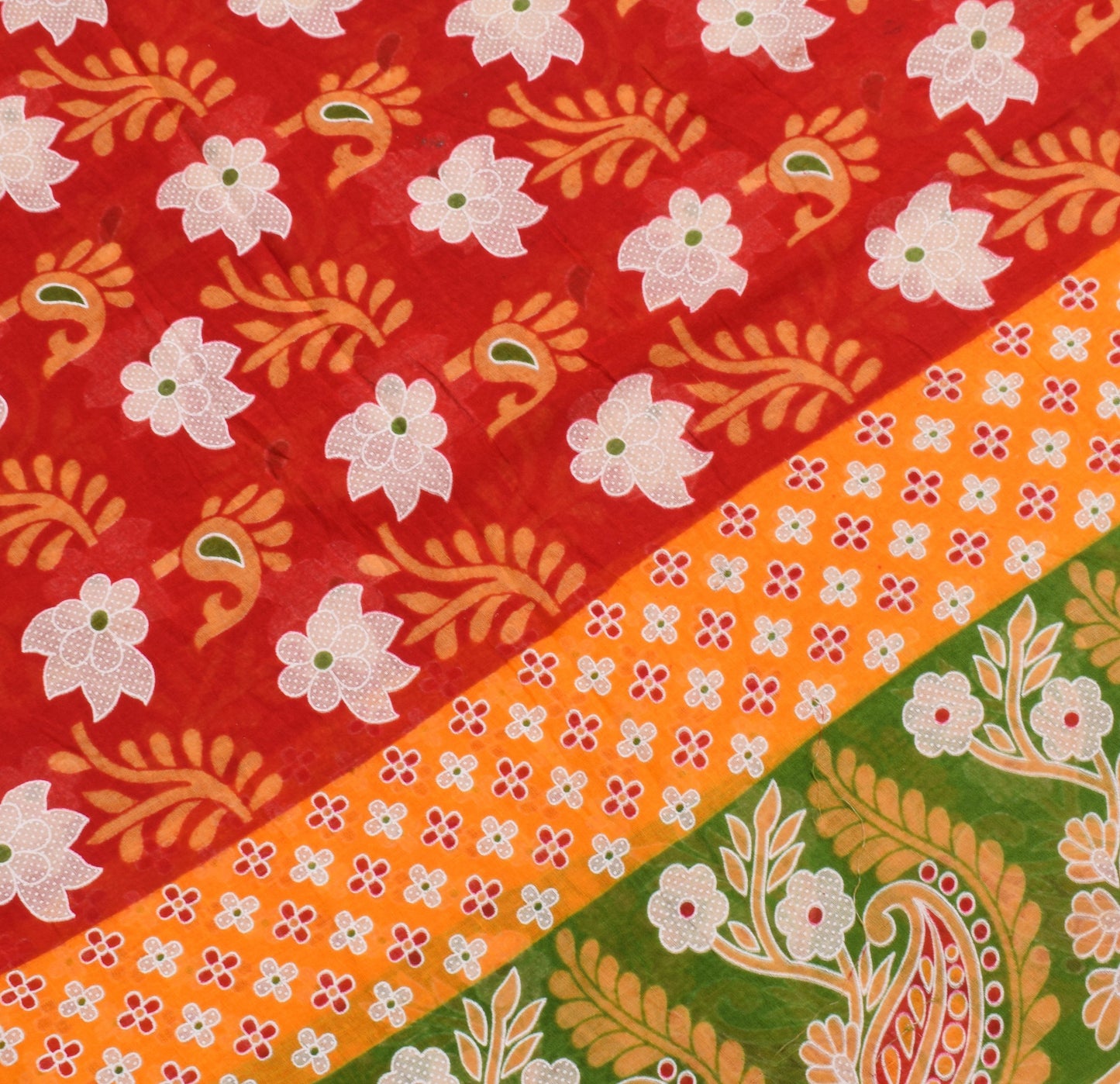 Sushila Vintage Red Floral Saree 100% Pure Cotton Printed Indian Craft Fabric