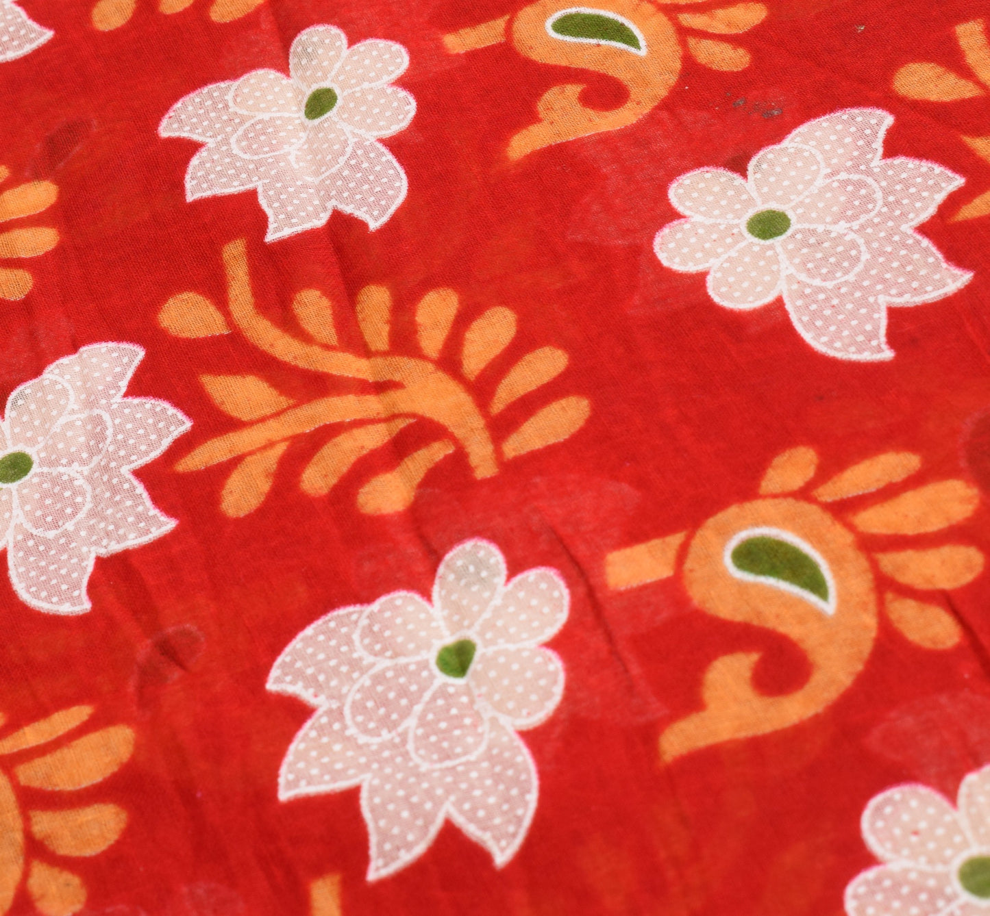 Sushila Vintage Red Floral Saree 100% Pure Cotton Printed Indian Craft Fabric