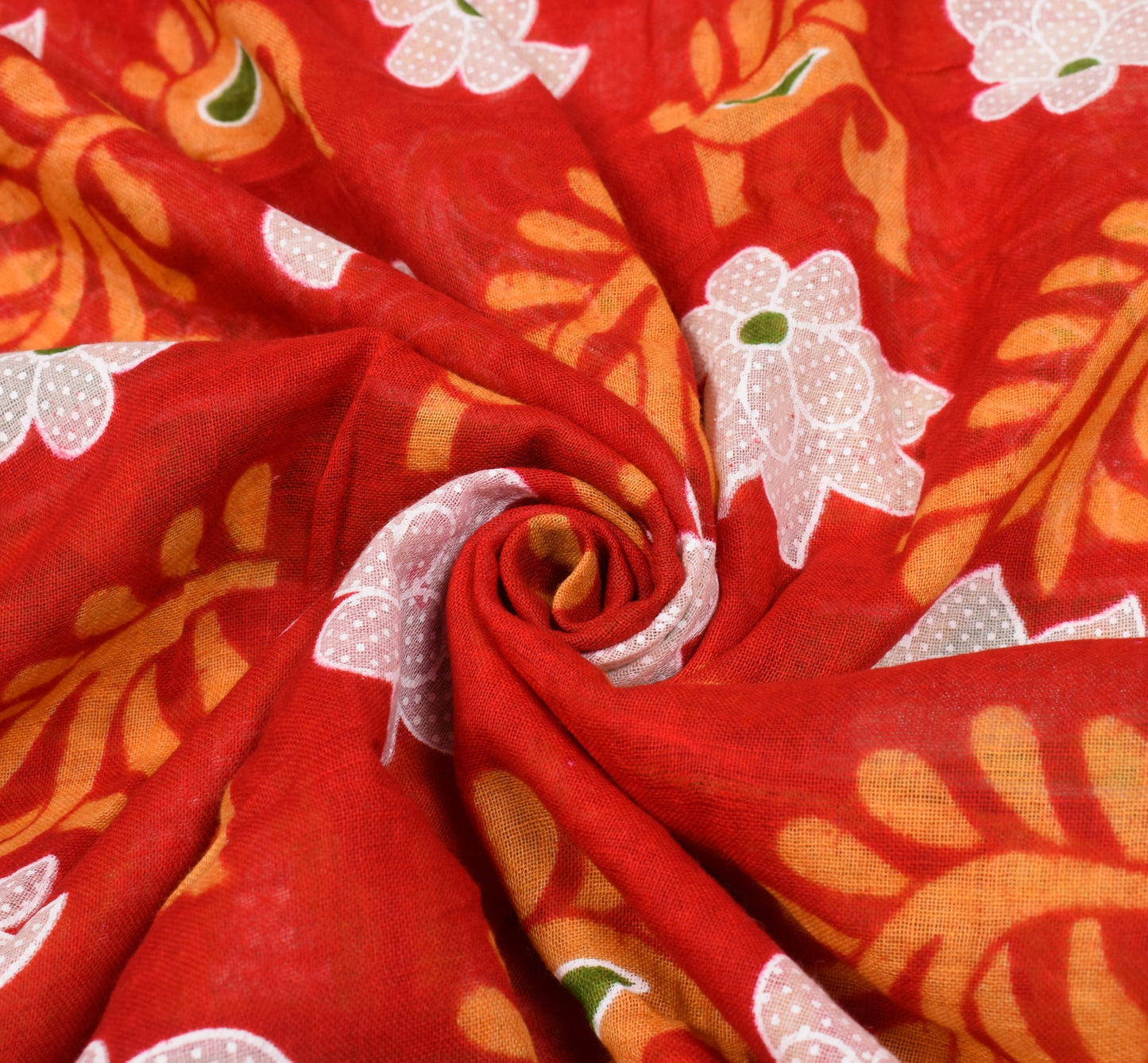 Sushila Vintage Red Floral Saree 100% Pure Cotton Printed Indian Craft Fabric
