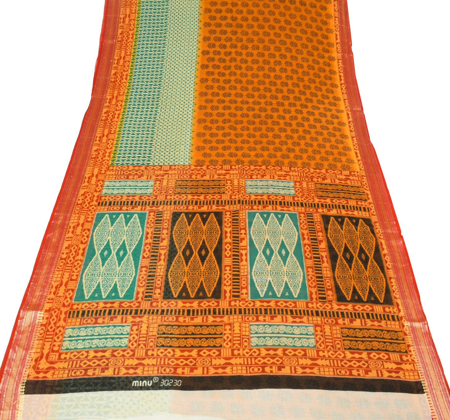 Sushila Vintage Floral Orange Saree 100% Pure Cotton Printed Soft Craft Fabric