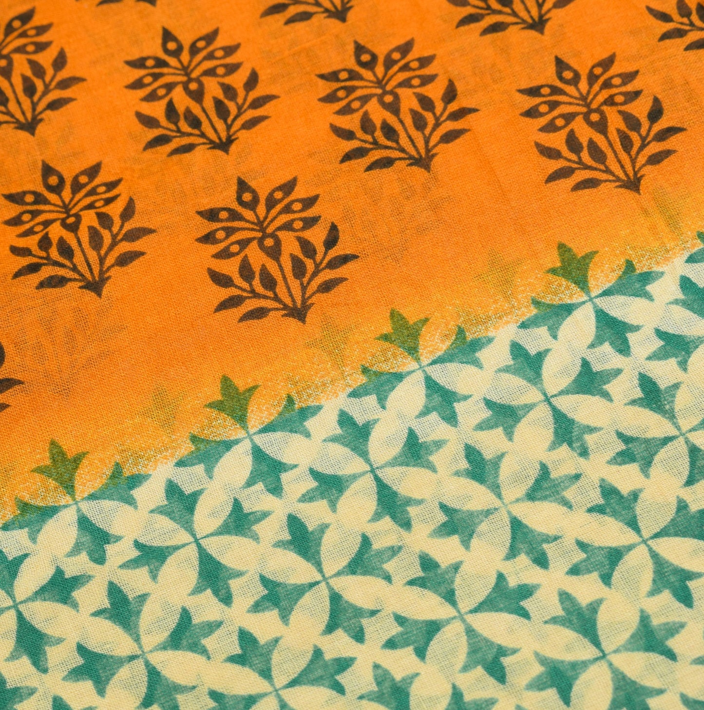 Sushila Vintage Floral Orange Saree 100% Pure Cotton Printed Soft Craft Fabric