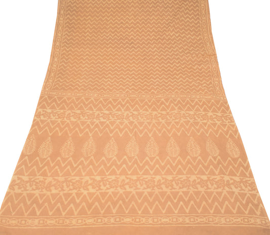 Sushila Vintage Handmade Batik Saree Pure Cotton Brown Printed Soft Craft Fabric
