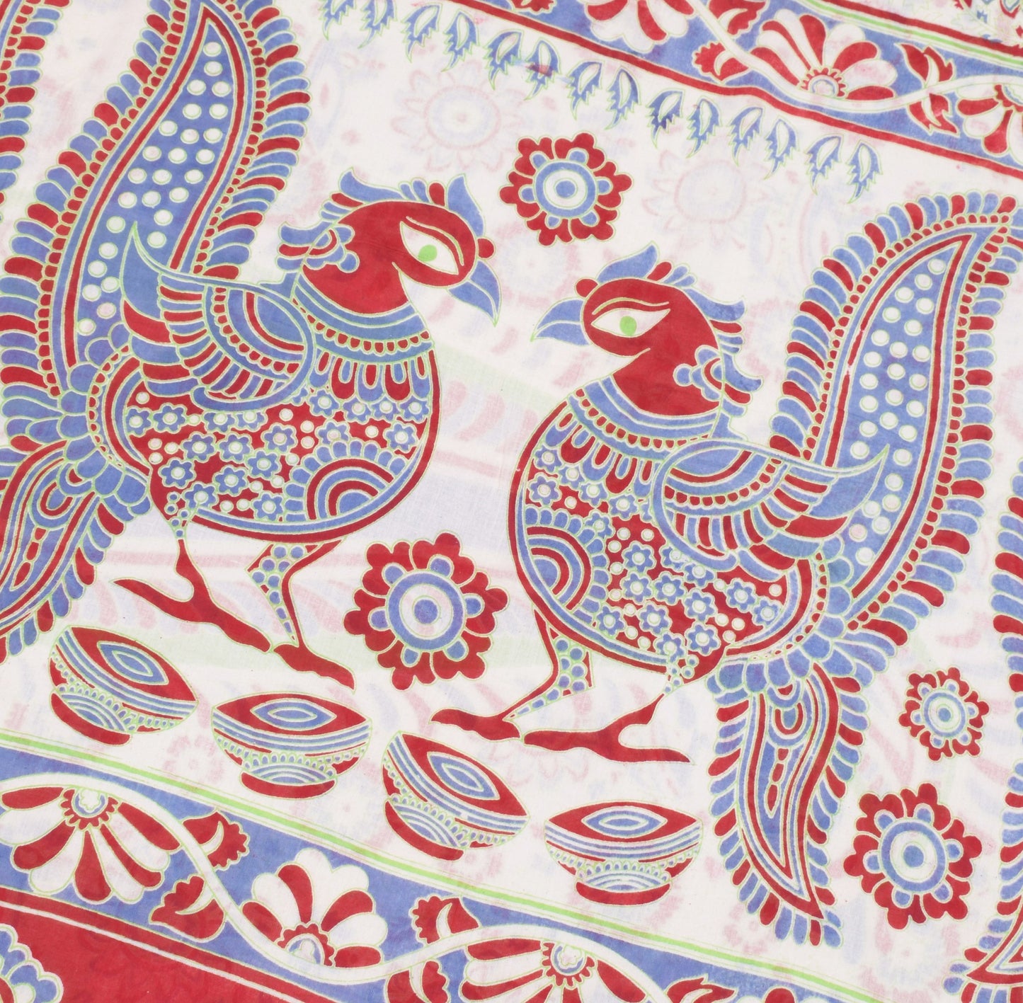 Sushila Vintage White Peacock Saree Pure Cotton Handmade Kalamkari Soft Fabric