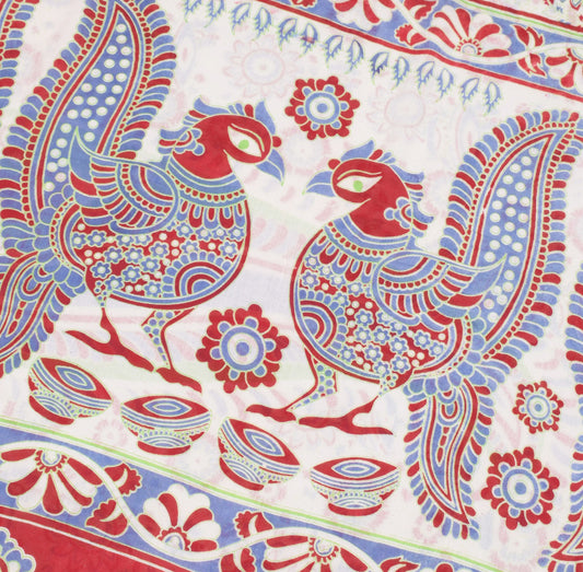 Sushila Vintage White Peacock Saree Pure Cotton Handmade Kalamkari Soft Fabric