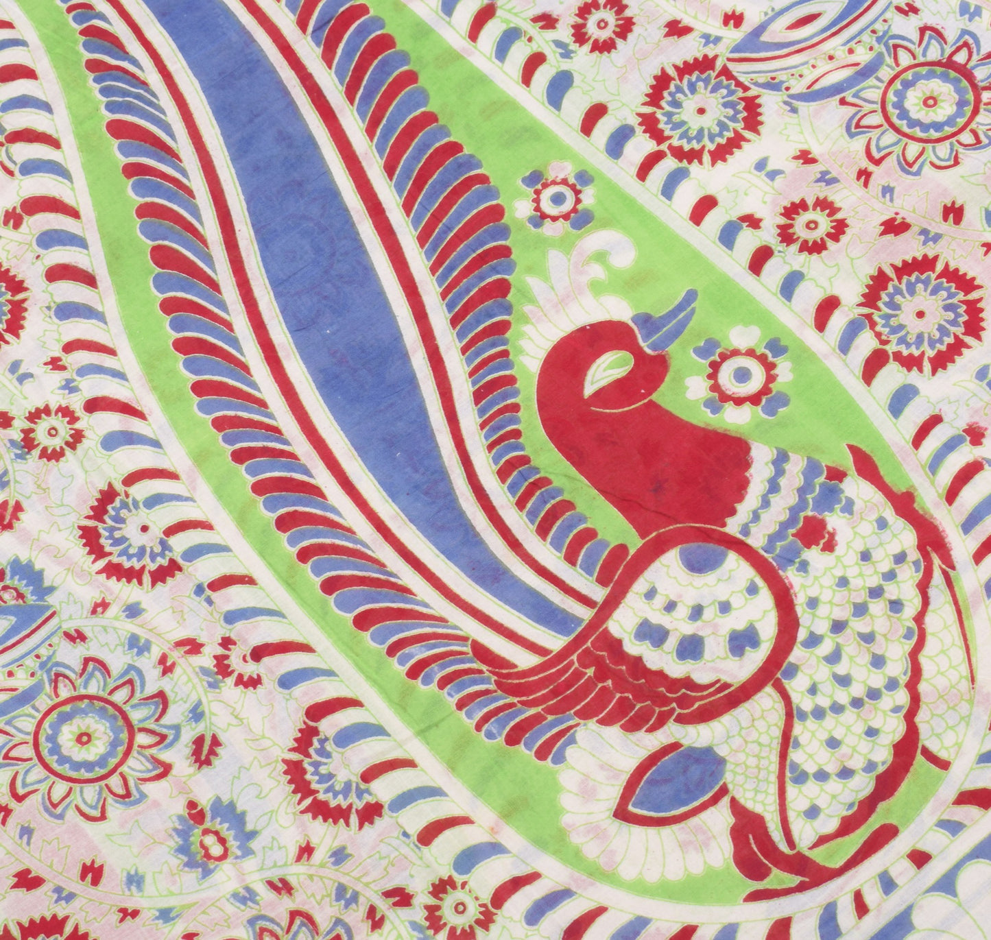 Sushila Vintage White Peacock Saree Pure Cotton Handmade Kalamkari Soft Fabric