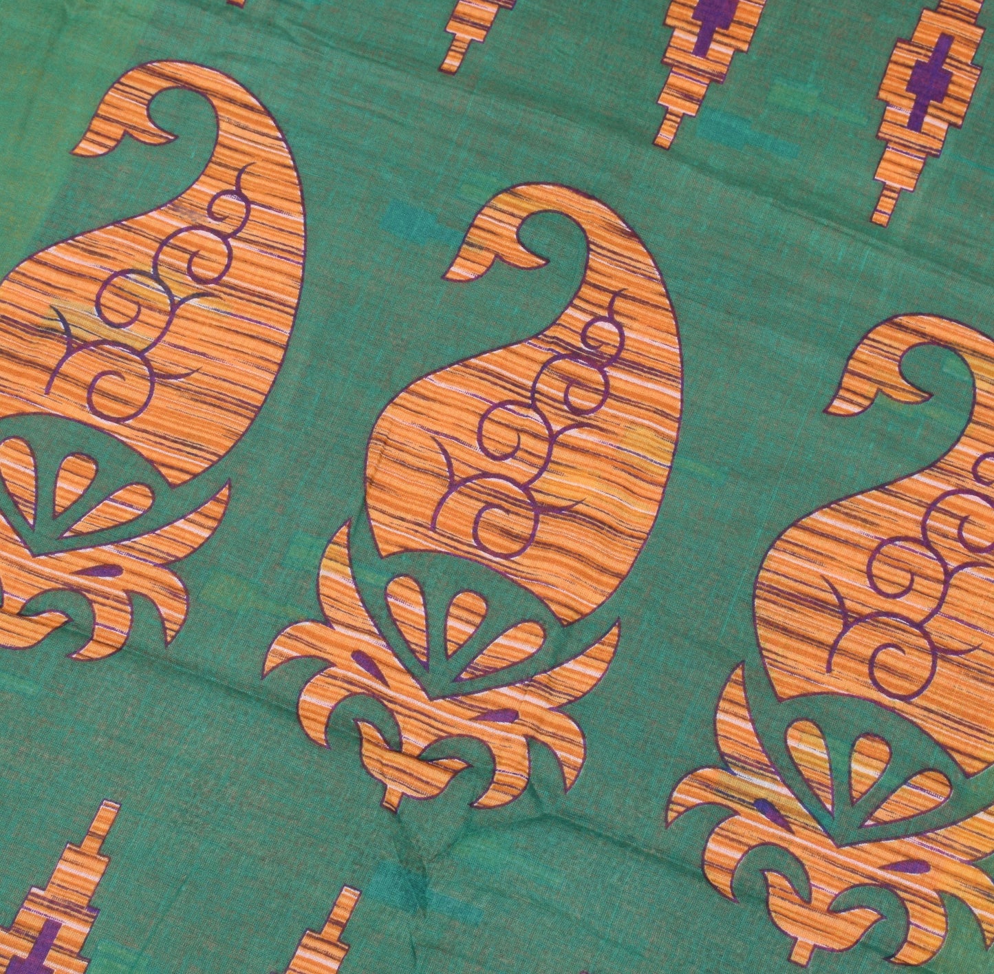 Sushila Vintage Dark Orange Saree 100% Pure Cotton Printed Indain Craft Fabric