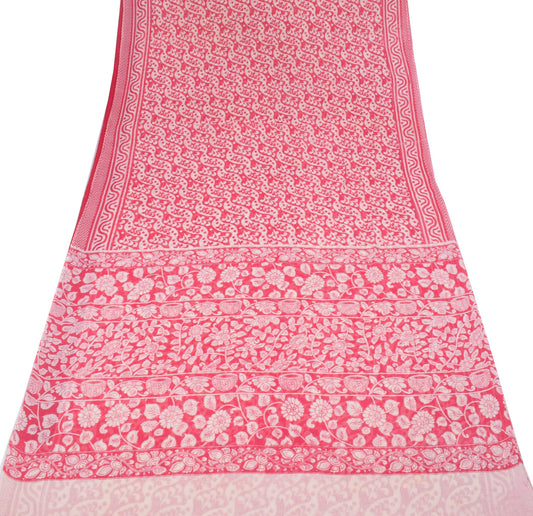 Sushila Vintage Pinkish Red Saree PureCotton Handmade Kalamkari Sari Soft Fabric