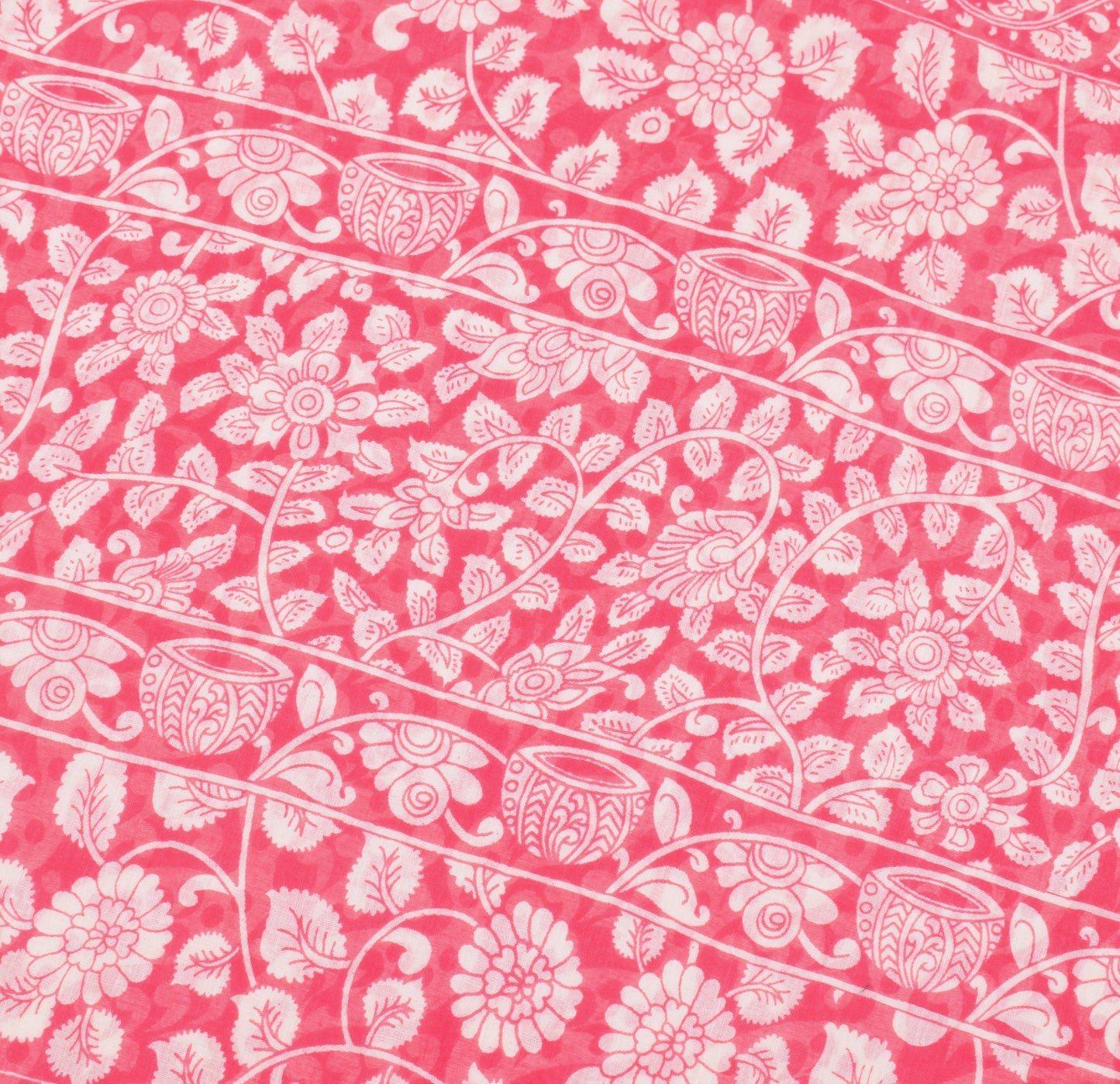 Sushila Vintage Pinkish Red Saree PureCotton Handmade Kalamkari Sari Soft Fabric