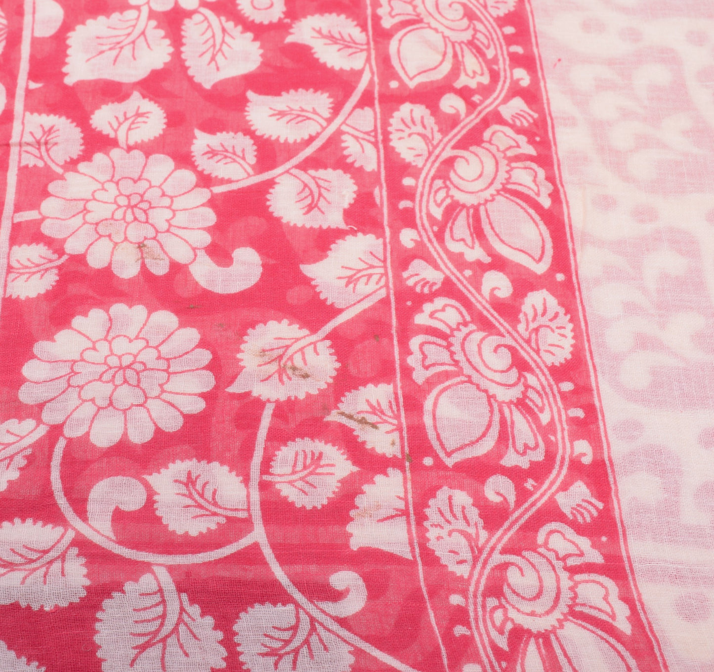 Sushila Vintage Pinkish Red Saree PureCotton Handmade Kalamkari Sari Soft Fabric