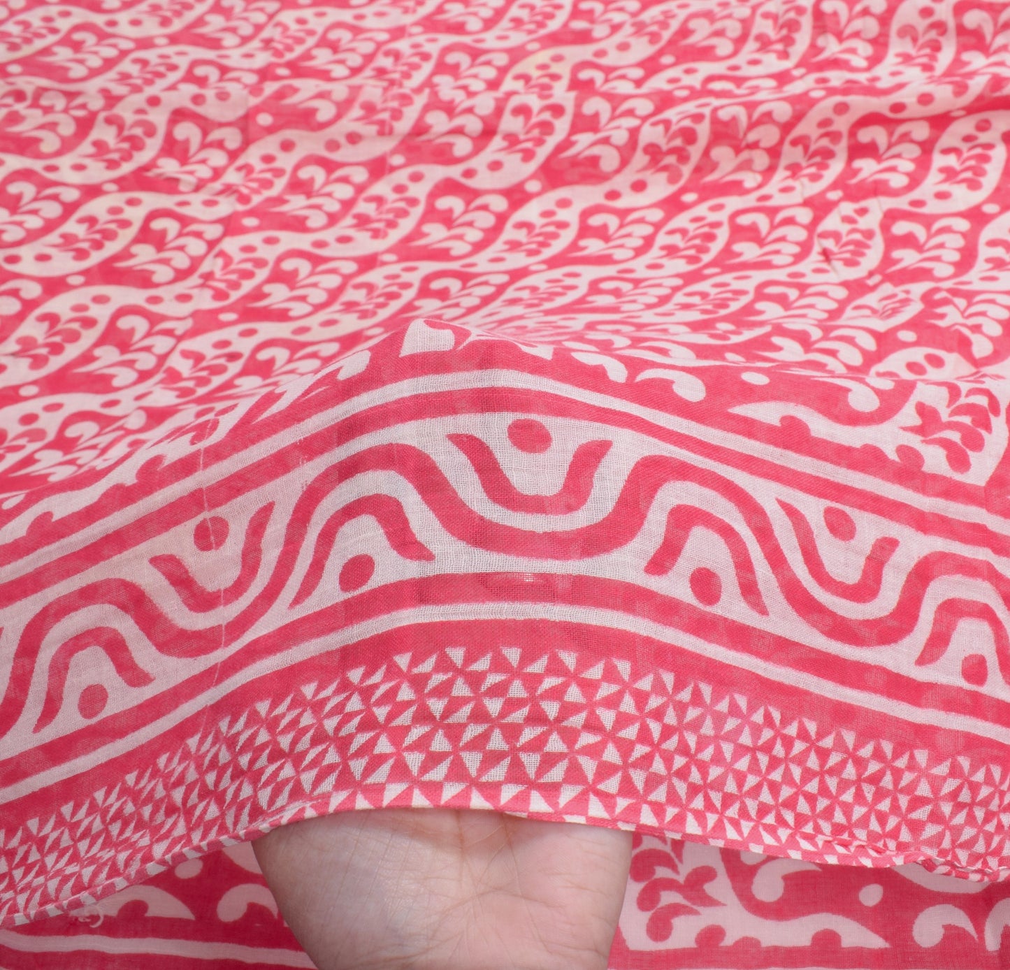 Sushila Vintage Pinkish Red Saree PureCotton Handmade Kalamkari Sari Soft Fabric