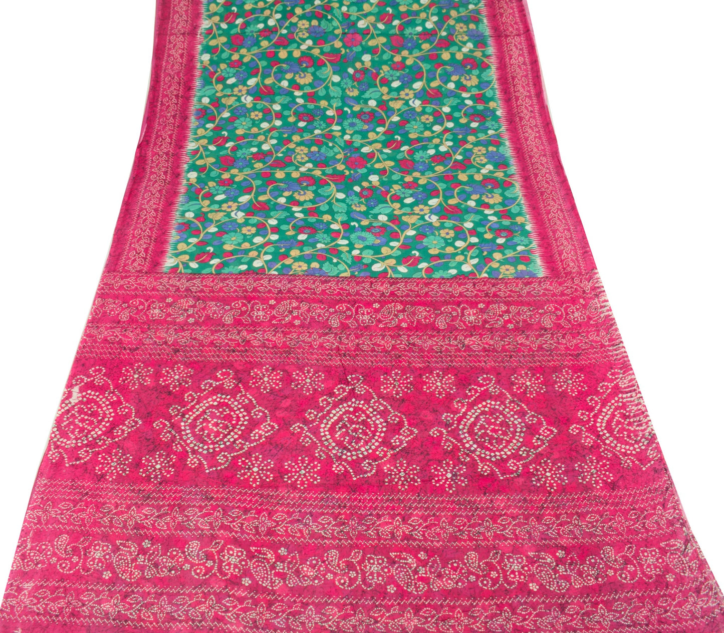 Sushila Vintage Green Kalamkari Saree Pure Cotton Handprinted Soft Floral Fabric