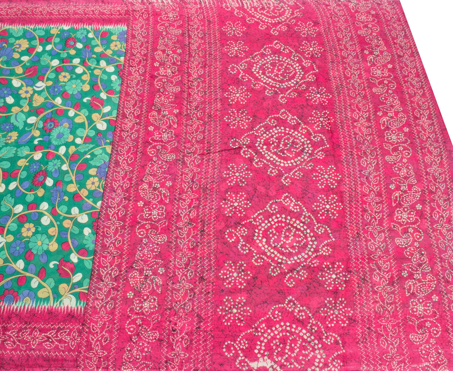Sushila Vintage Green Kalamkari Saree Pure Cotton Handprinted Soft Floral Fabric