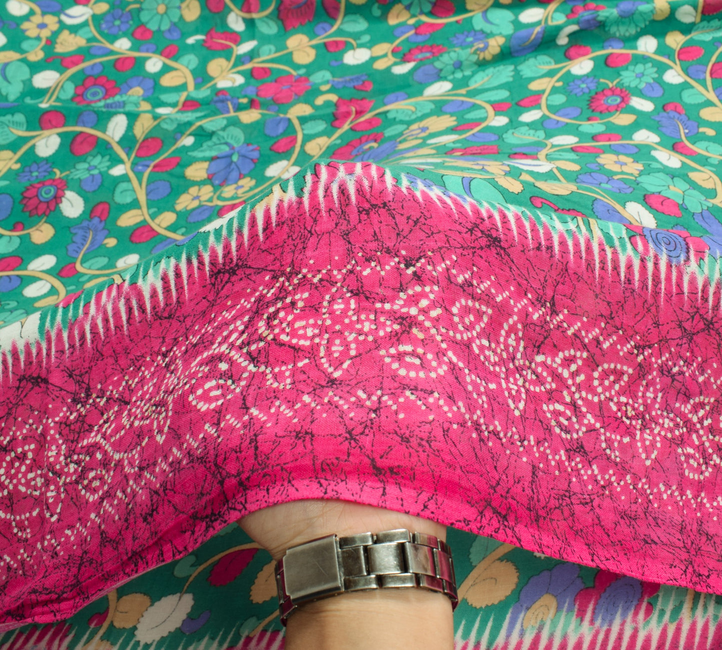 Sushila Vintage Green Kalamkari Saree Pure Cotton Handprinted Soft Floral Fabric