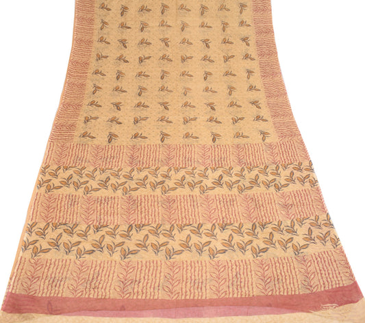 Sushila Vintage Floral Brown Saree 100% Pure Cotton Printed Soft Craft Fabric