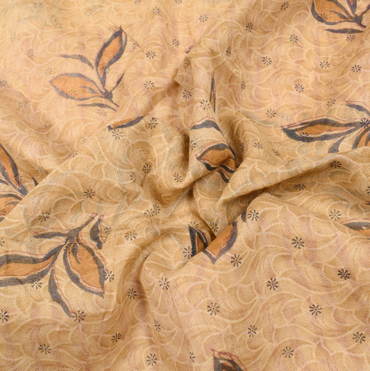 Sushila Vintage Floral Brown Saree 100% Pure Cotton Printed Soft Craft Fabric