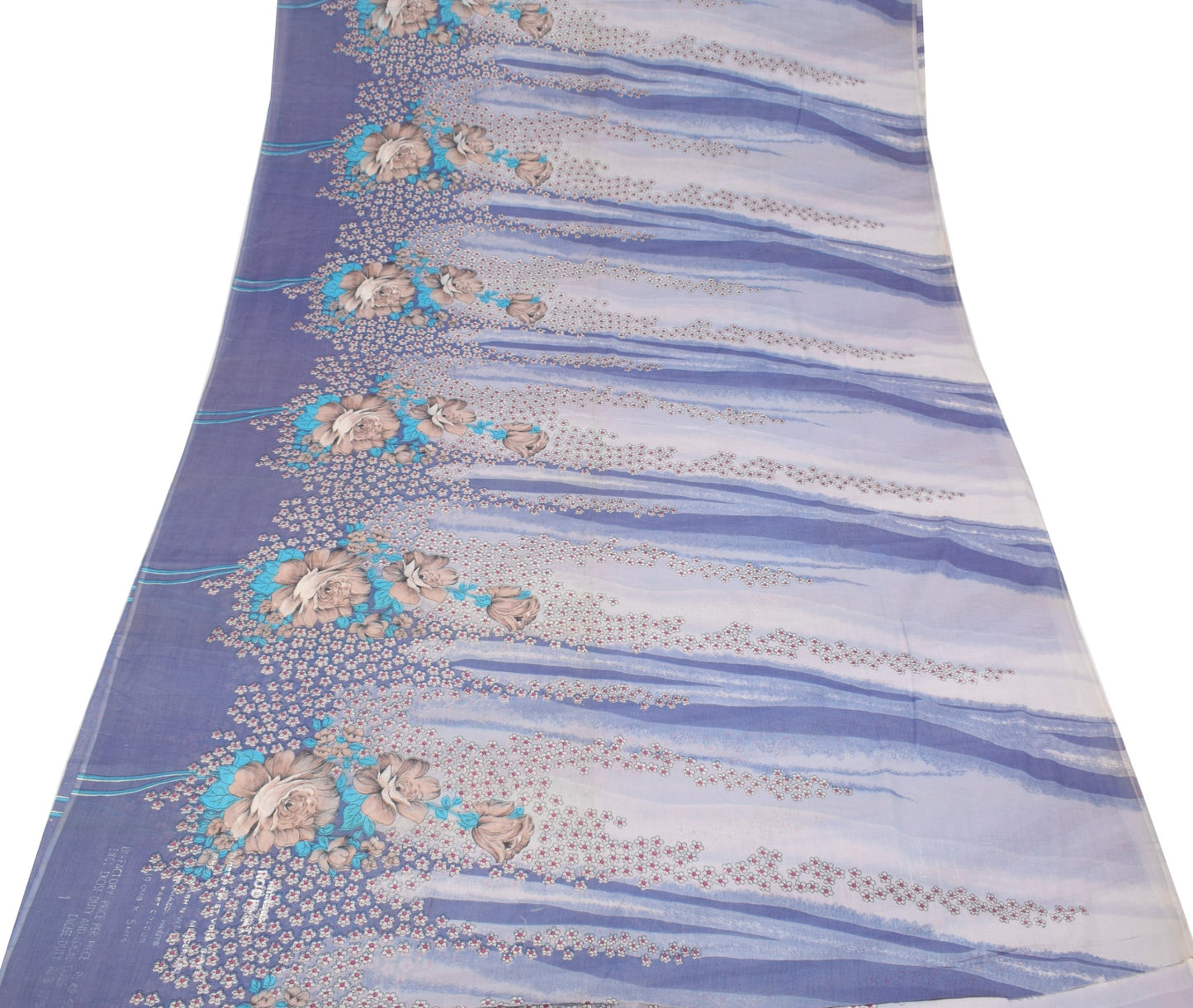 Sushila Vintage Greyish Blue Saree Floral Pure Cotton Printed Sari Craft Fabric
