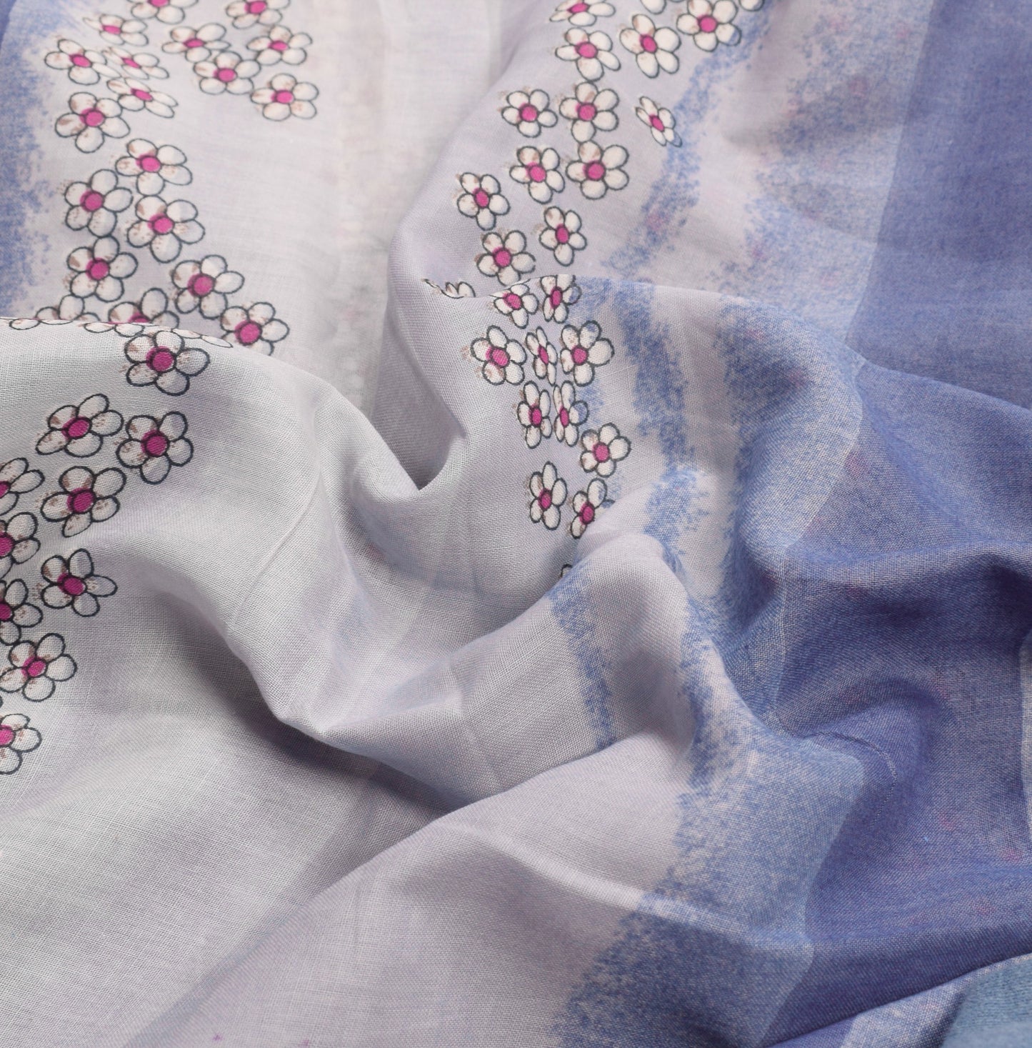 Sushila Vintage Greyish Blue Saree Floral Pure Cotton Printed Sari Craft Fabric