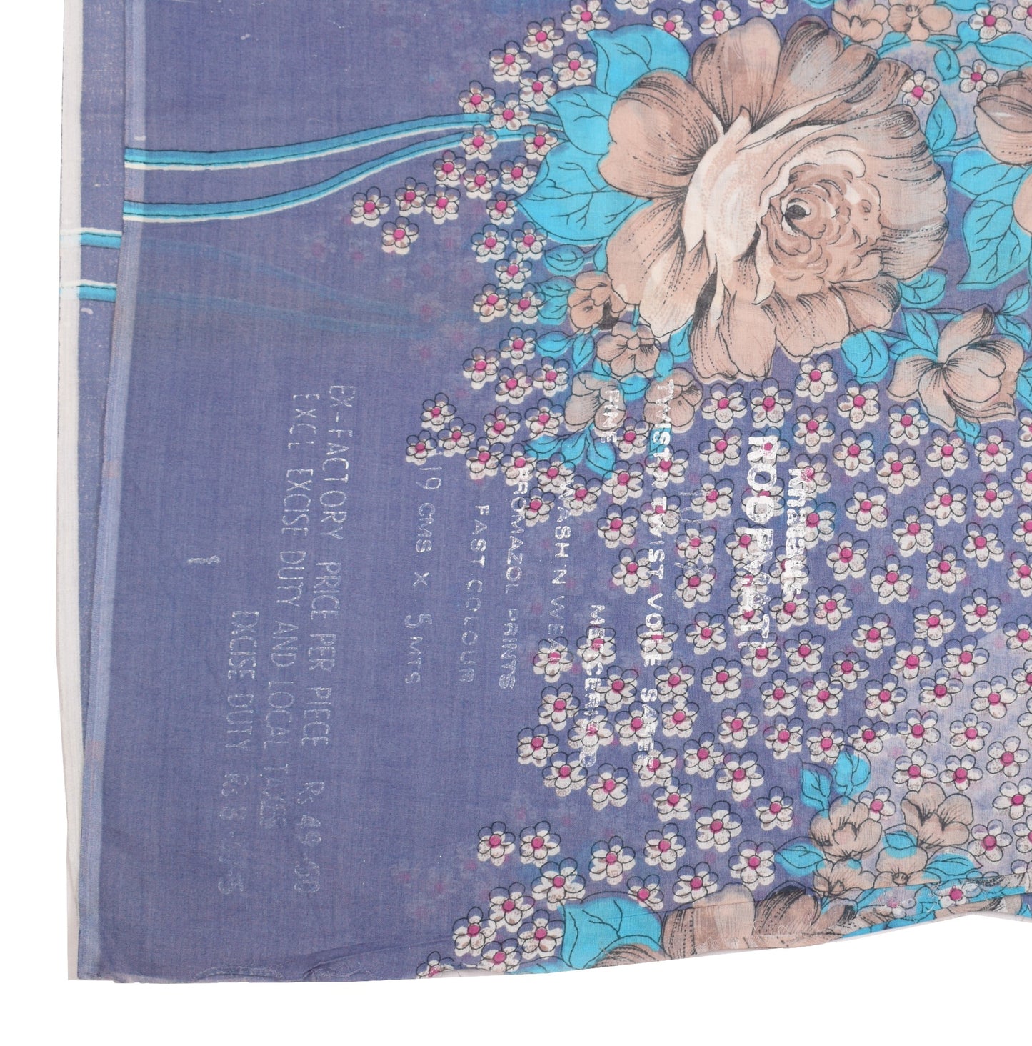 Sushila Vintage Greyish Blue Saree Floral Pure Cotton Printed Sari Craft Fabric