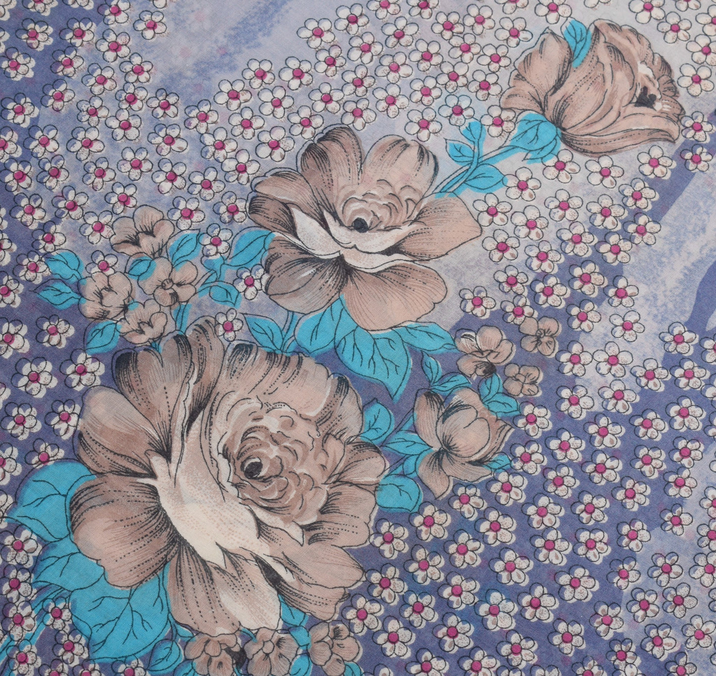 Sushila Vintage Greyish Blue Saree Floral Pure Cotton Printed Sari Craft Fabric