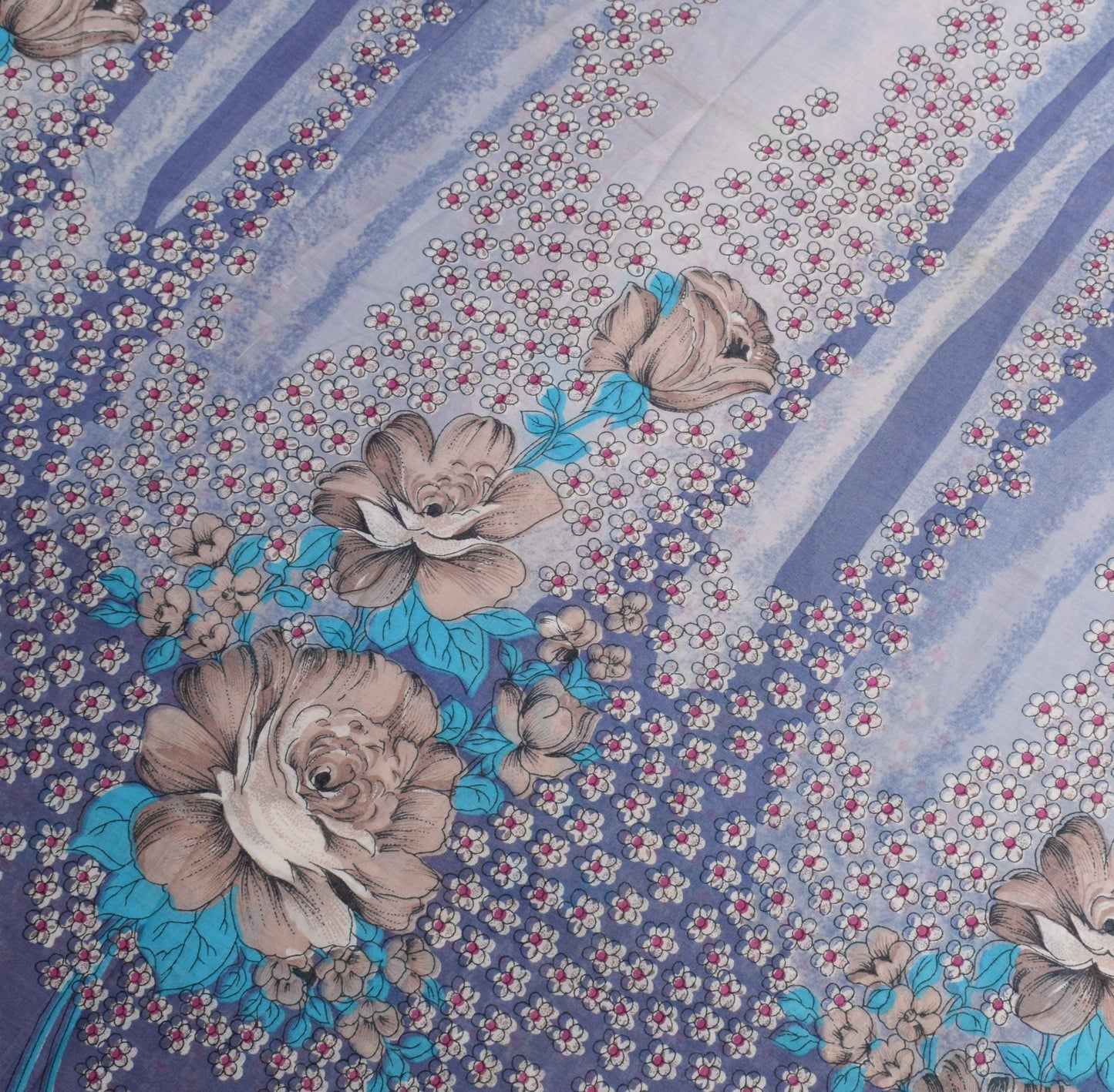 Sushila Vintage Greyish Blue Saree Floral Pure Cotton Printed Sari Craft Fabric