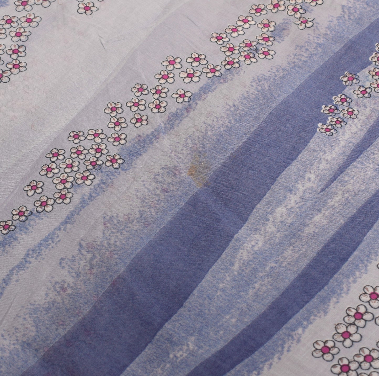 Sushila Vintage Greyish Blue Saree Floral Pure Cotton Printed Sari Craft Fabric
