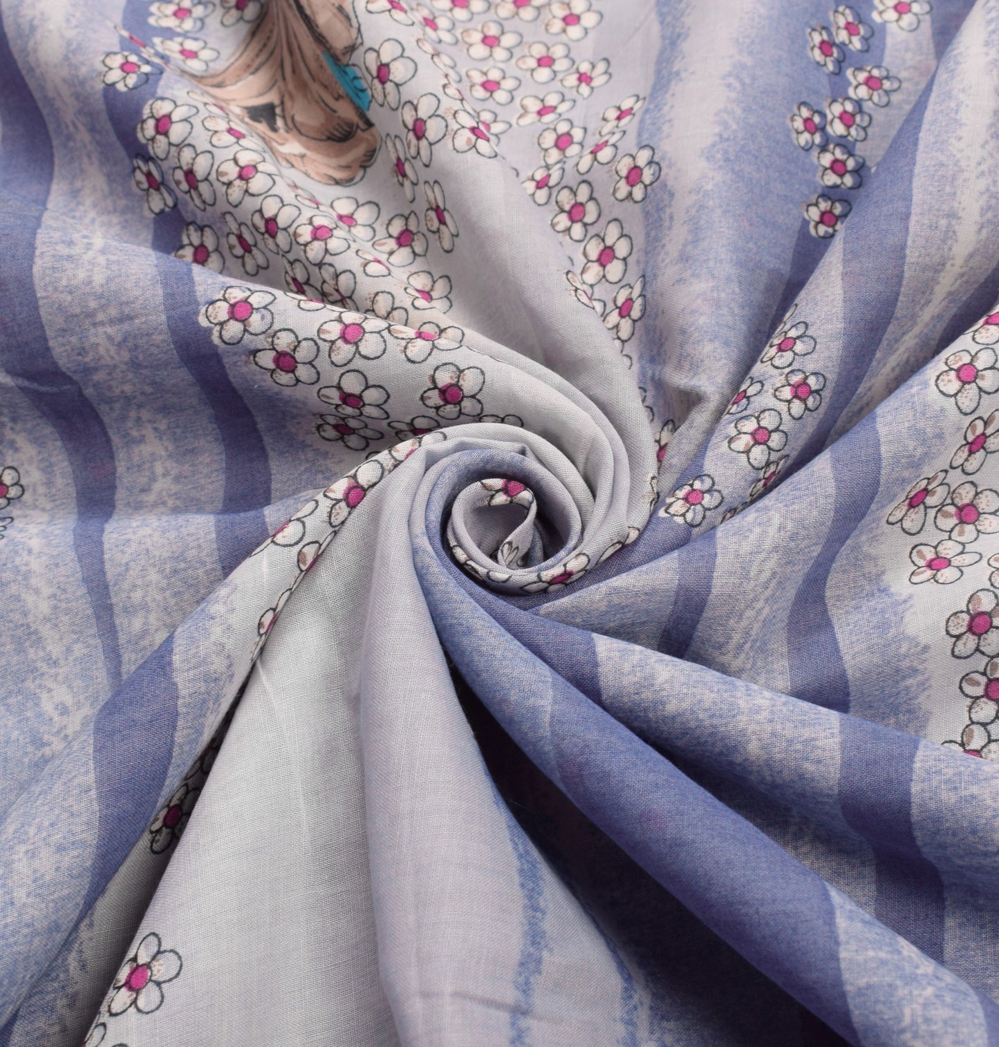 Sushila Vintage Greyish Blue Saree Floral Pure Cotton Printed Sari Craft Fabric