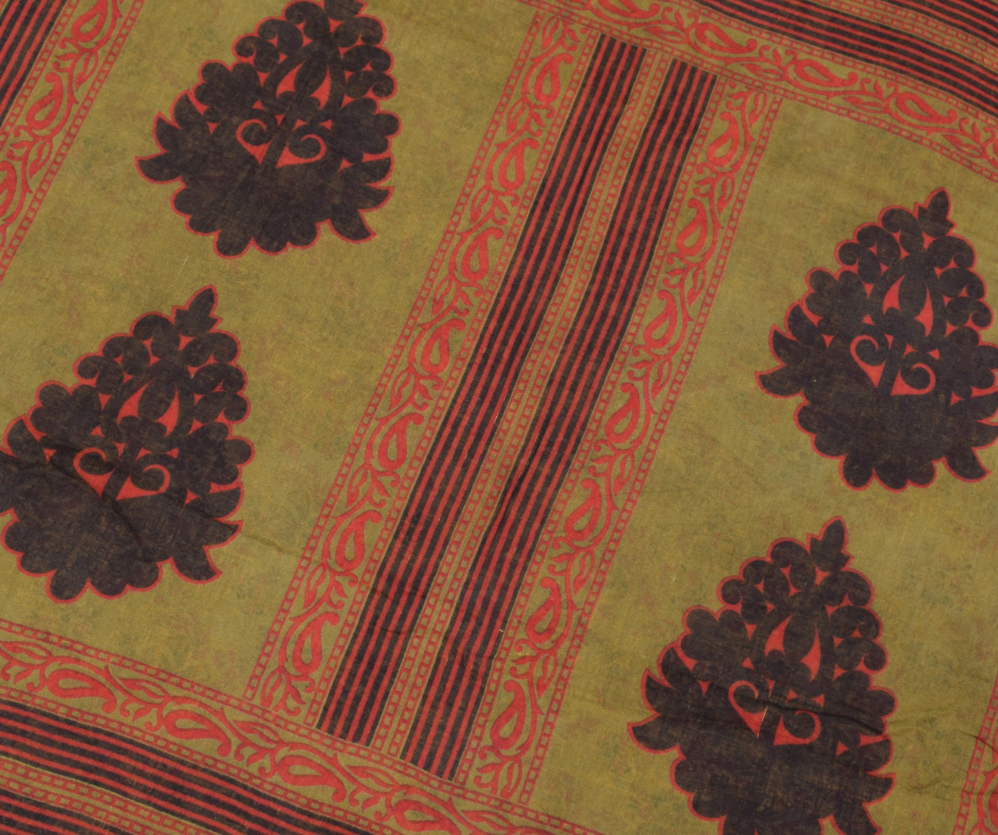 Sushila Vintage Yellow Saree Indian Pure Cotton Printed Floral Soft Craft Fabric