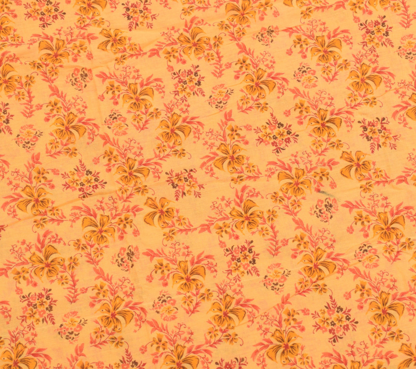 Sushila Vintage Yellow Saree Indian Pure Cotton Printed Floral Soft Craft Fabric