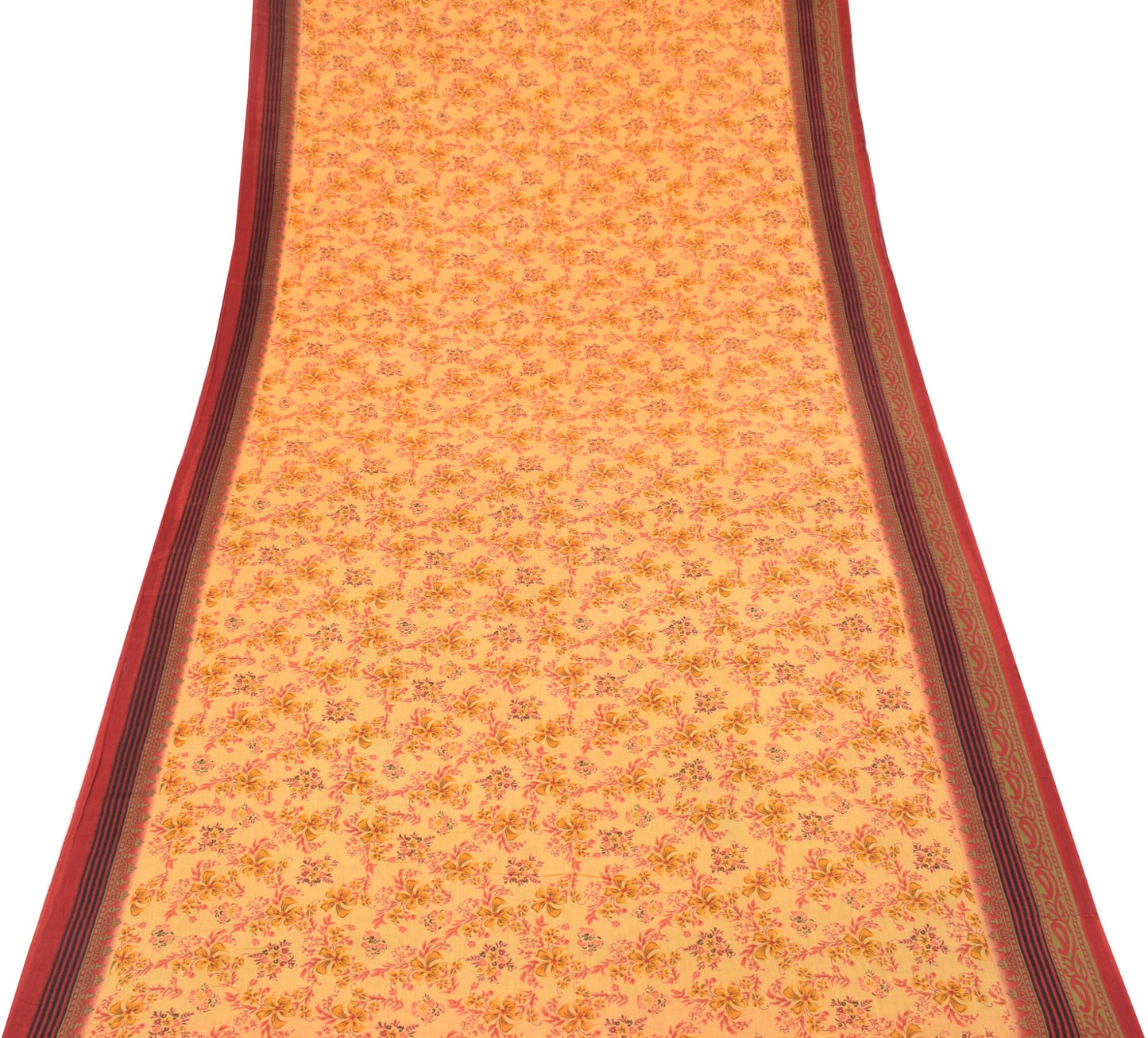Sushila Vintage Yellow Saree Indian Pure Cotton Printed Floral Soft Craft Fabric