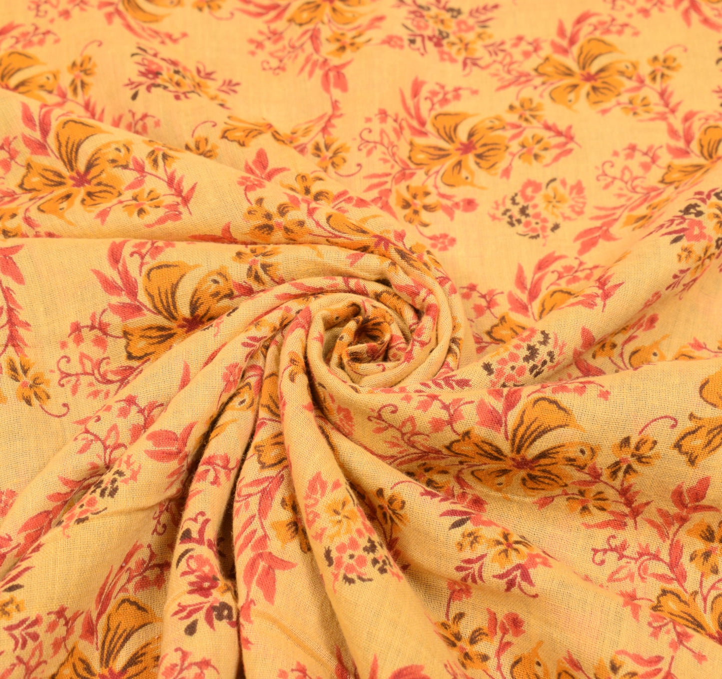Sushila Vintage Yellow Saree Indian Pure Cotton Printed Floral Soft Craft Fabric
