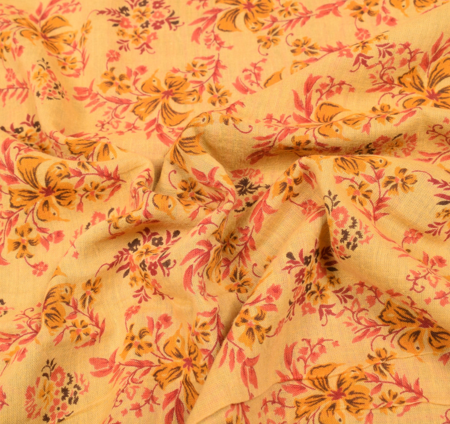 Sushila Vintage Yellow Saree Indian Pure Cotton Printed Floral Soft Craft Fabric