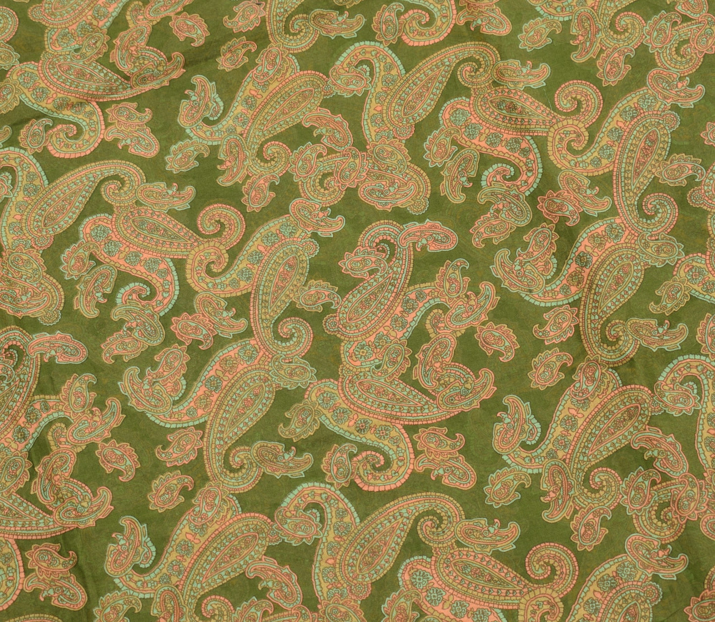 Sushila Vintage Green Saree 100% Pure Cotton Printed Paisley Sari Craft Fabric