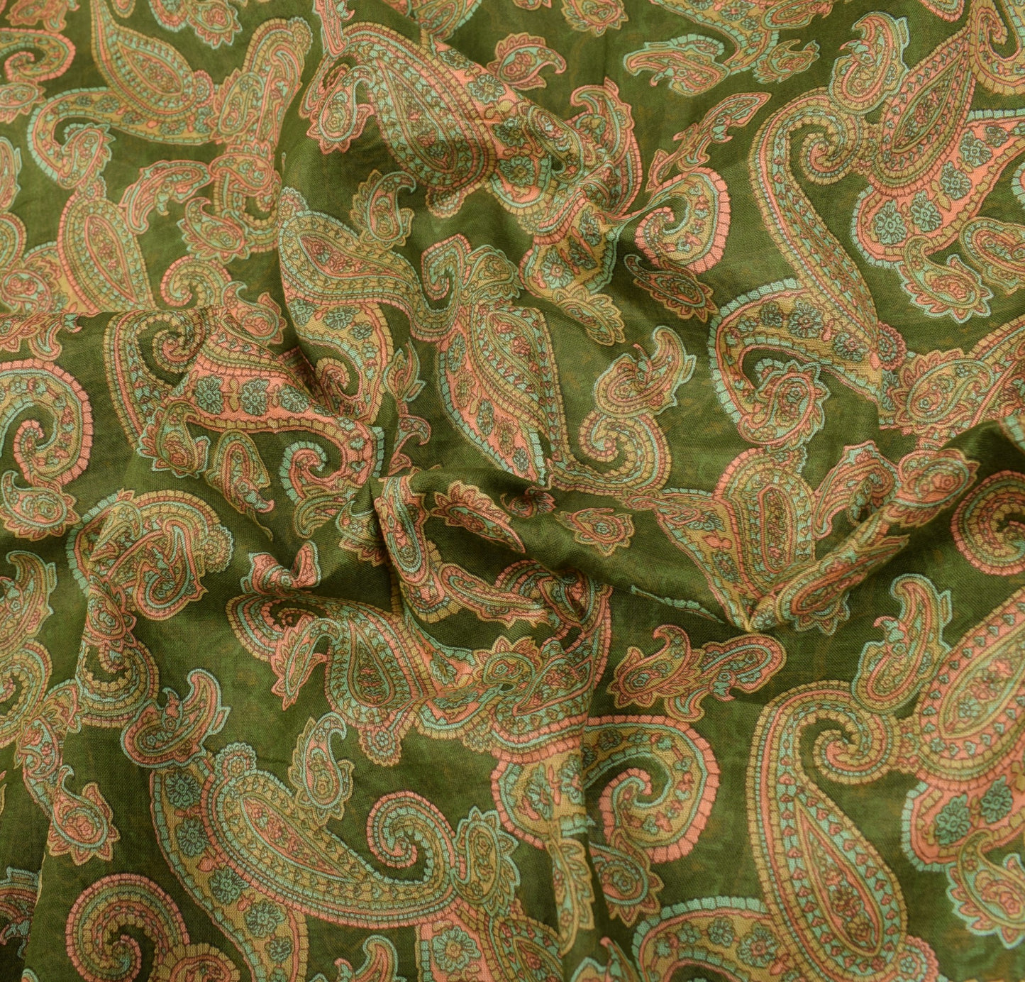 Sushila Vintage Green Saree 100% Pure Cotton Printed Paisley Sari Craft Fabric