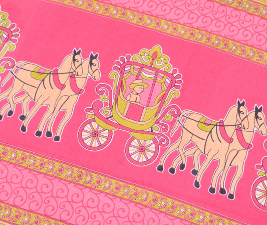 Sushila Vintage Pink Saree Pure Cotton Printed Daily Wear 5Yds Soft Craft Fabric