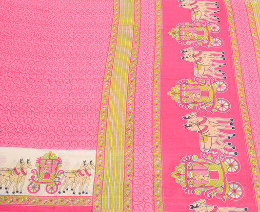 Sushila Vintage Pink Saree Pure Cotton Printed Daily Wear 5Yds Soft Craft Fabric