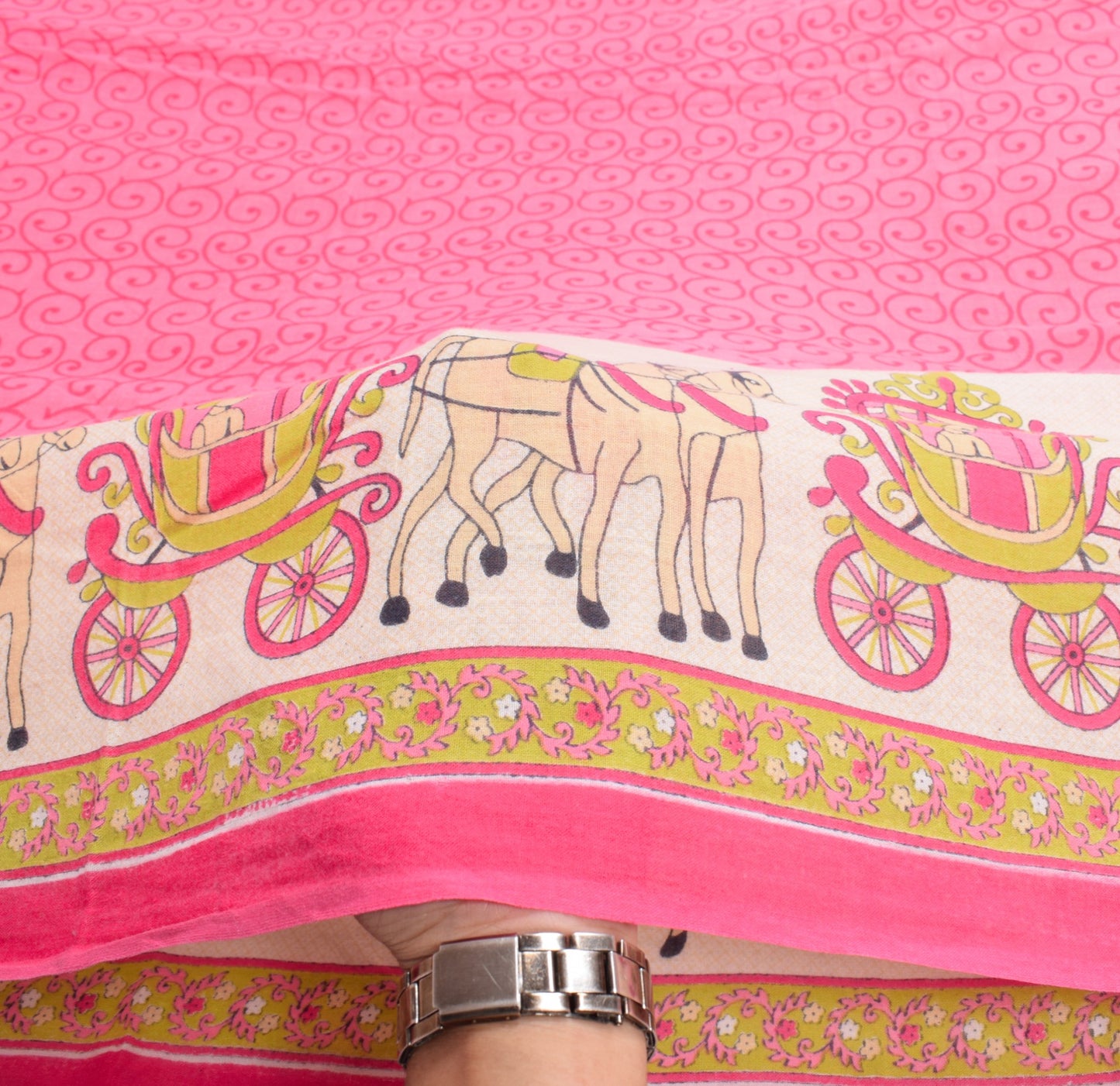 Sushila Vintage Pink Saree Pure Cotton Printed Daily Wear 5Yds Soft Craft Fabric