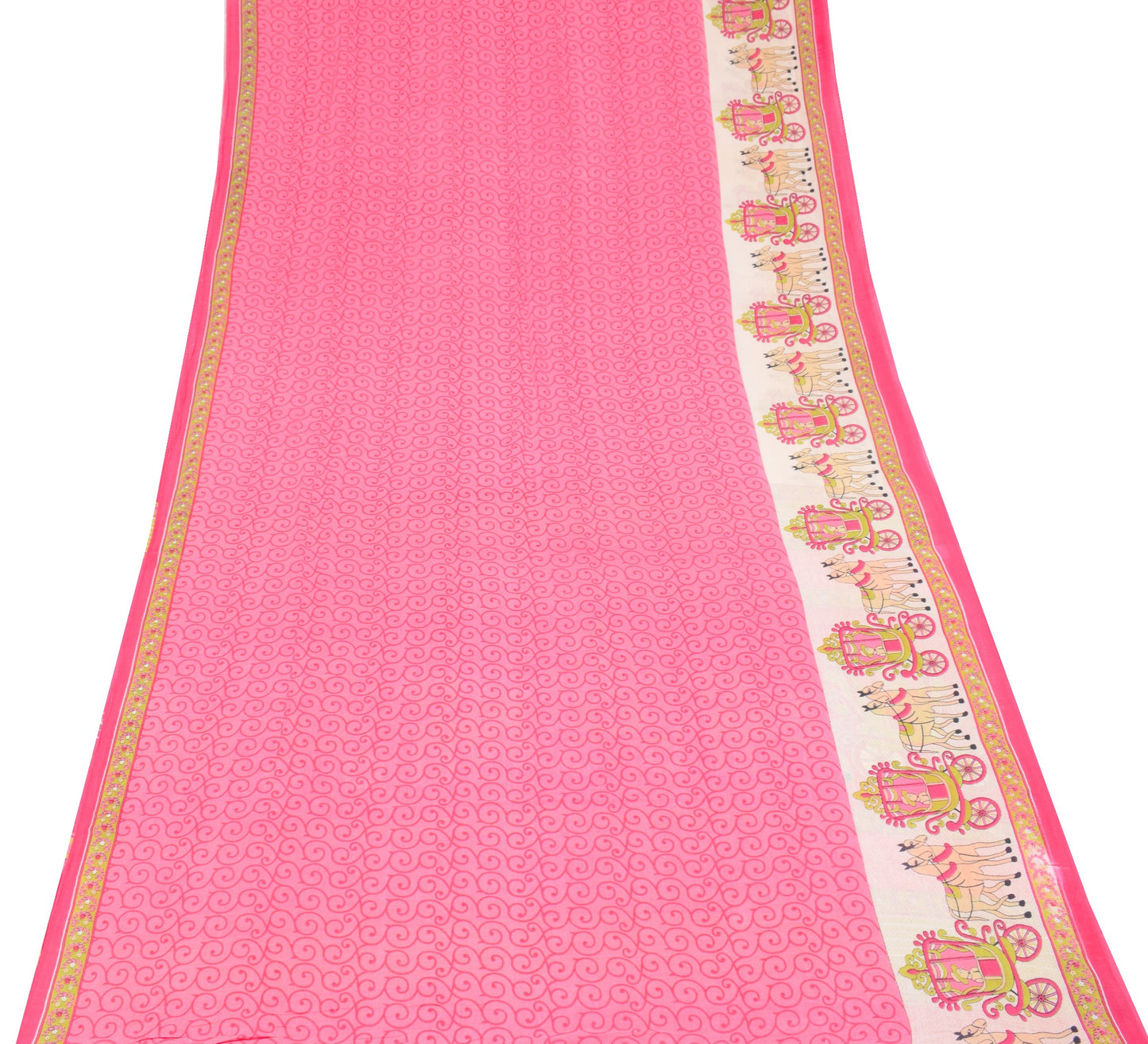 Sushila Vintage Pink Saree Pure Cotton Printed Daily Wear 5Yds Soft Craft Fabric