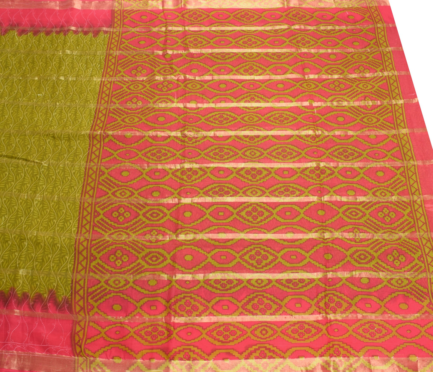 Sushila Vintage Floral Green Saree 100% Pure Cotton Printed Indian Craft Fabric