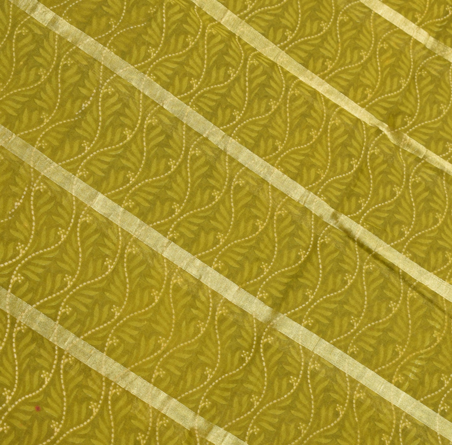 Sushila Vintage Floral Green Saree 100% Pure Cotton Printed Indian Craft Fabric