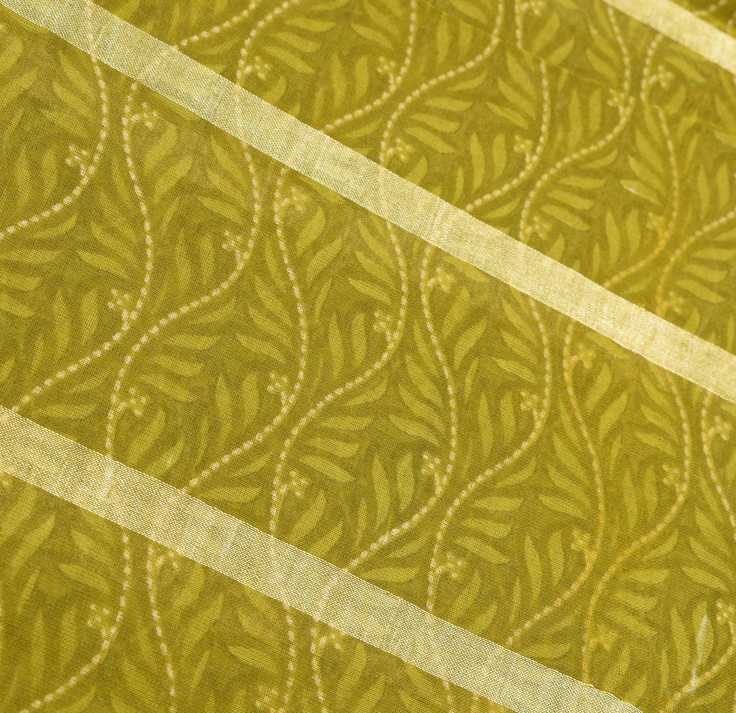 Sushila Vintage Floral Green Saree 100% Pure Cotton Printed Indian Craft Fabric