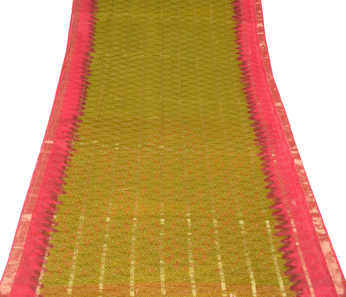Sushila Vintage Floral Green Saree 100% Pure Cotton Printed Indian Craft Fabric