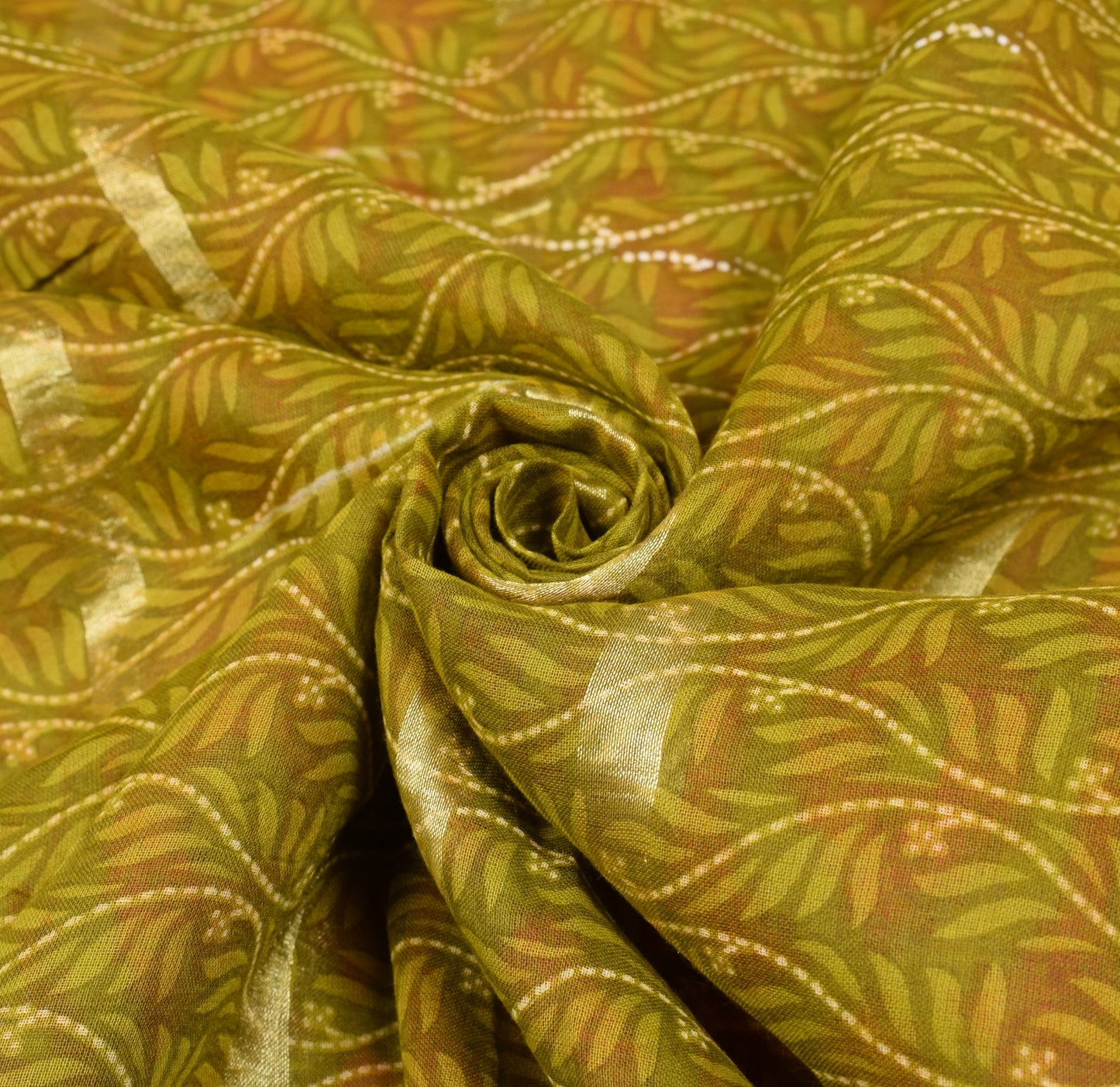 Sushila Vintage Floral Green Saree 100% Pure Cotton Printed Indian Craft Fabric